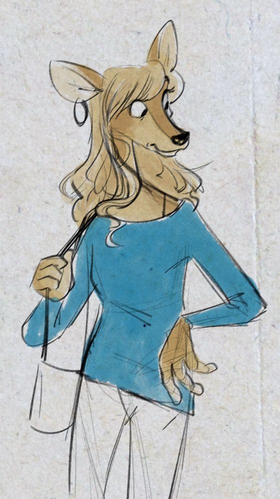Colored sketch of Dee as a white-tailed deer