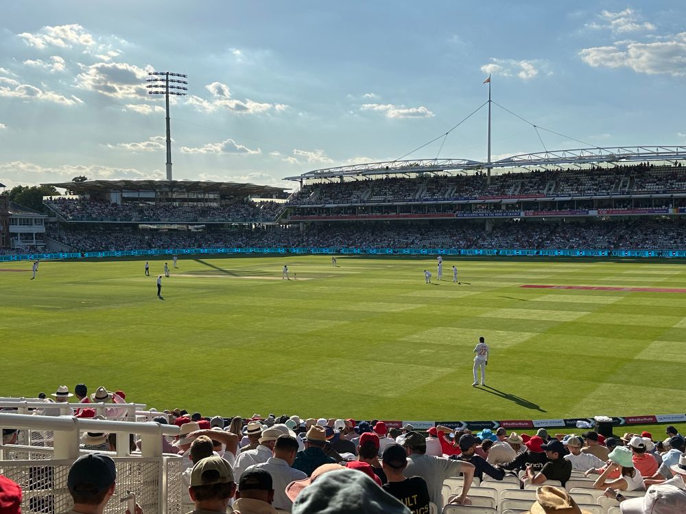 The Lord’s outfield late in the day as England attack. 