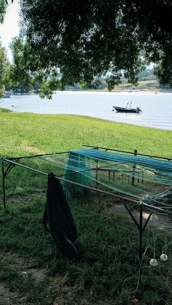 Redes a secar ao carón do río Miño