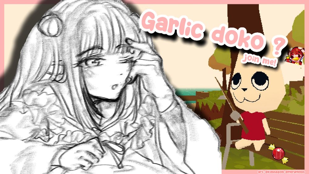 Nini is looking sleepy torwards the game in the background. It's Webfishing ! 