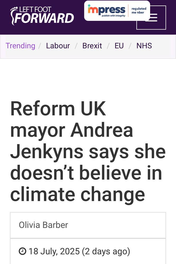 Reform UK
mayor Andrea
Jenkyns says she doesn't believe in climate change