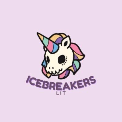 Icebreakers Lit unicorn skull logo with rainbow main and horn on lavender background 