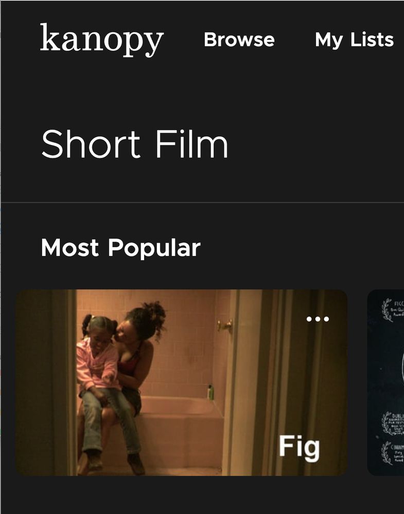 A screenshot of the FIG icon on Kanopy under Most Popular Short Films.