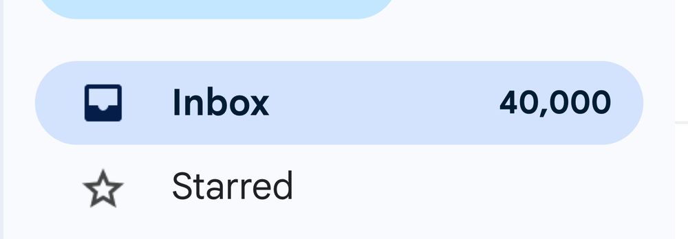 Screenshot of a Gmail Inbox with 40,000 unread emails listed.