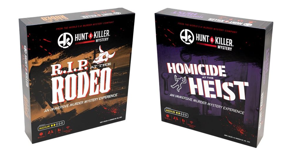 New Hunt a Killer murder mystery games: R.I.P. at the Rodeo and Homicide at the Heist.