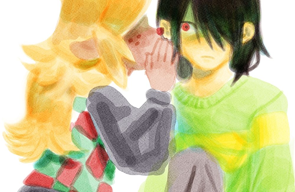 Art of Noelle whispering something to Kris.