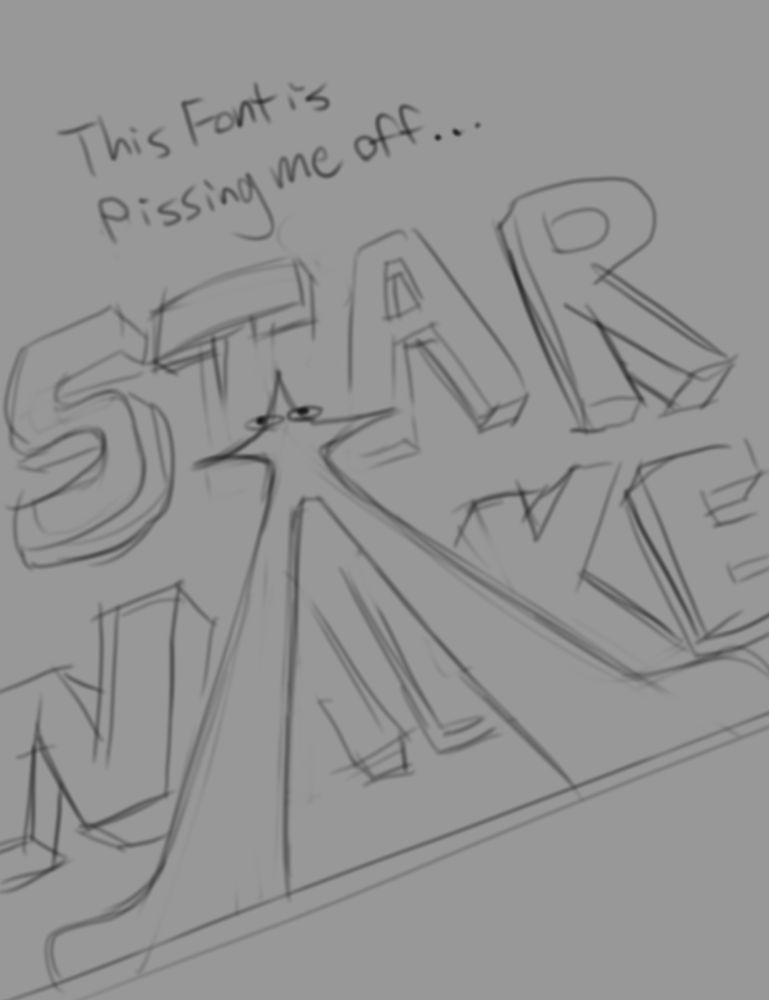 Starwalker, with big scrawled 3D font behind him that spells out his name.