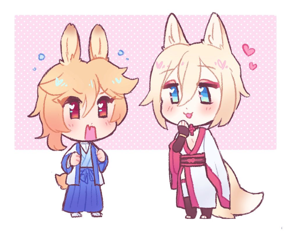 Chibi bunny Nazuna and chibi fox Eichi