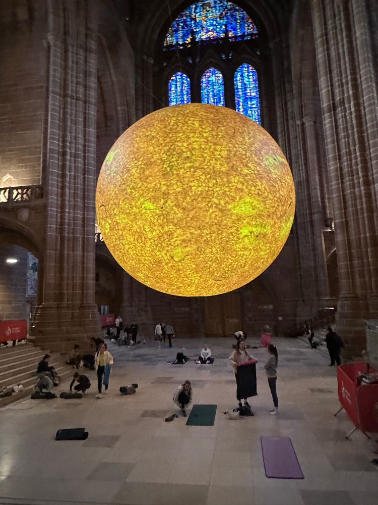 Helios and art display of the sun set in the Anglican cathedral Liverpool 