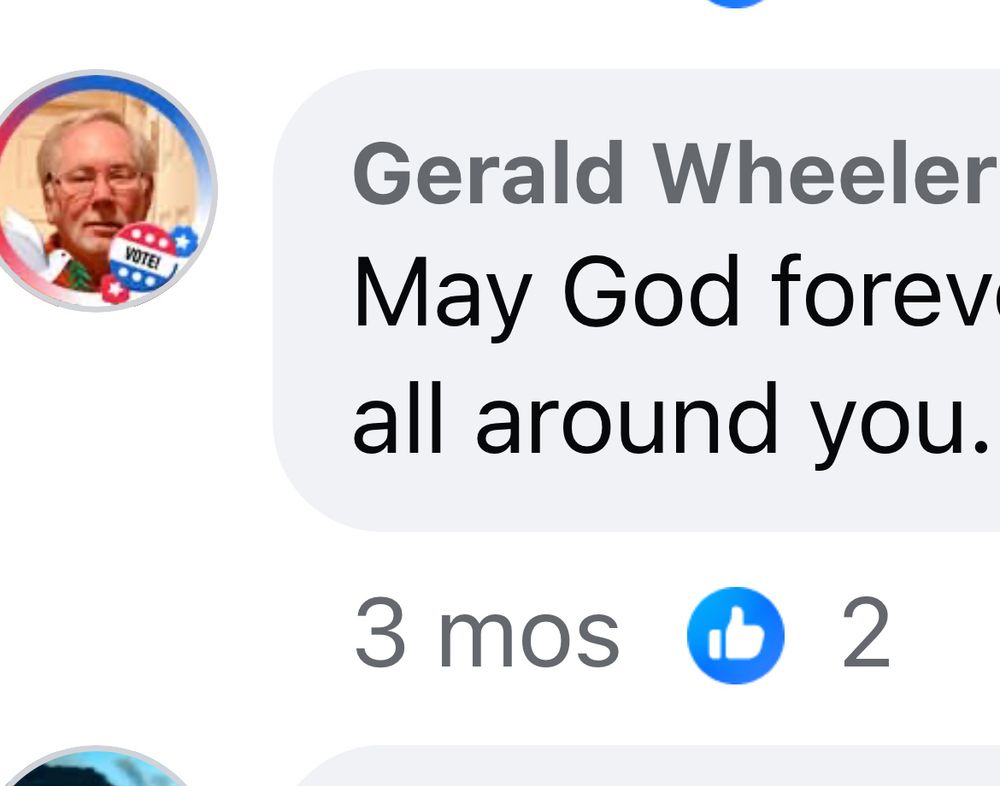 A screenshot of a Gerald Wheeler on facebook, who shares the same profile pic seen in Gregory S. Caine’s avatar. 