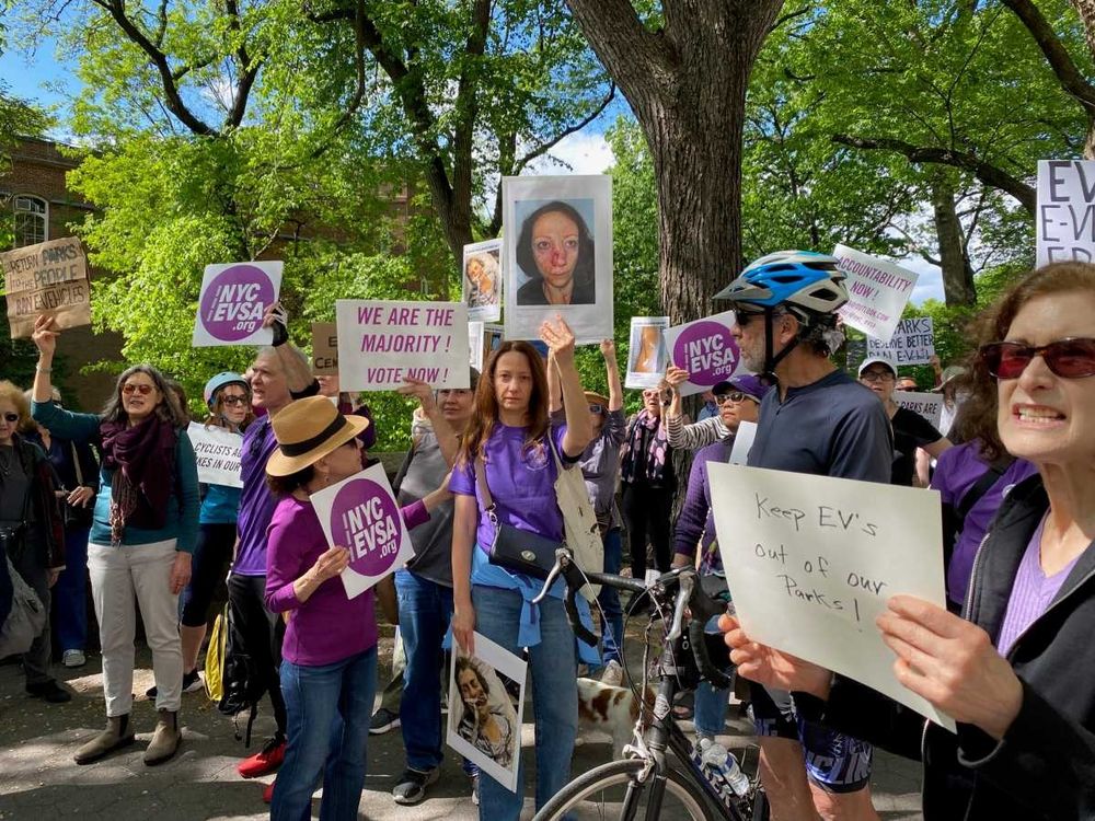 Over 100 cyclists, pedestrians and victims gathered at Central Park to stop e-bike riding in NYC parks