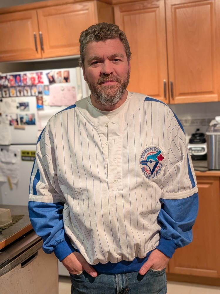 Hubby in an absolute beauty of a vintage sweatshirt...circa 1990?
