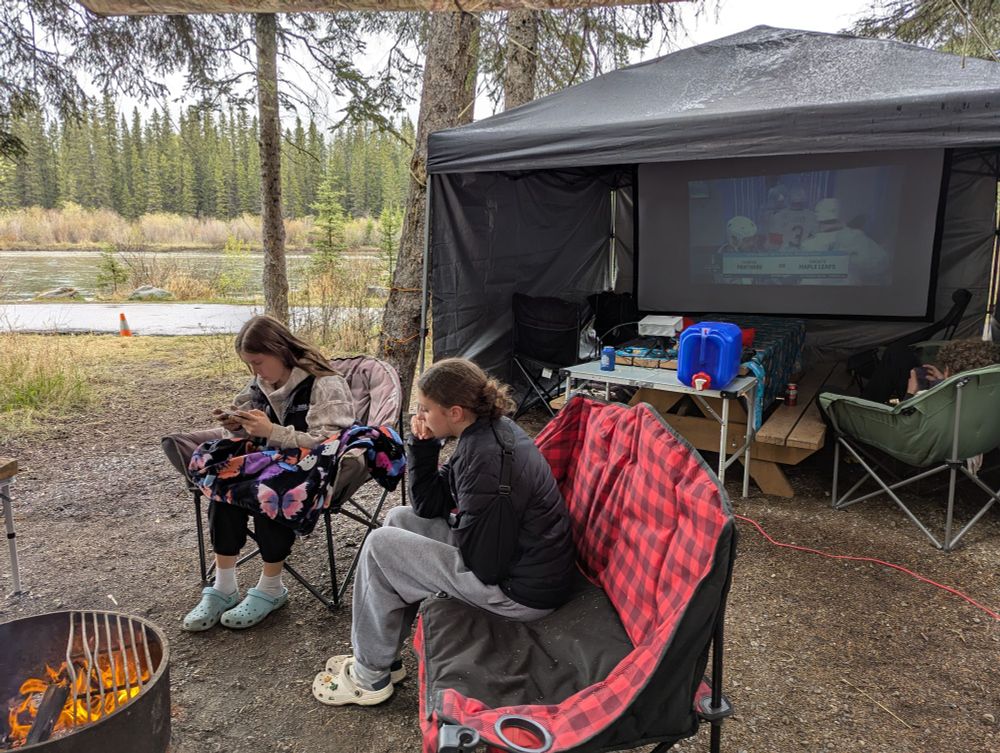 This is us watching Game 7 near Canmore AB 