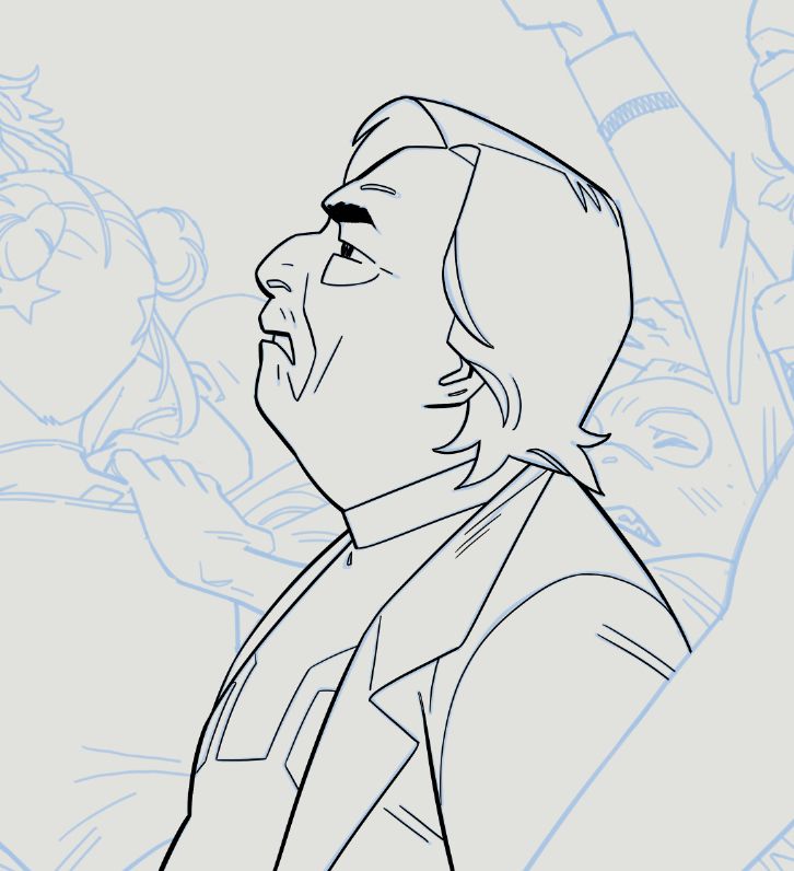Old dude looking up at god-knows-what, bunch weirdos grappling behind him.