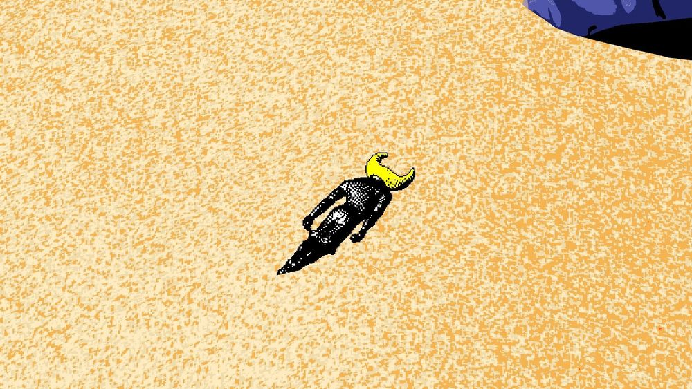 Wayne from Hylics 2 face down in the sand. 