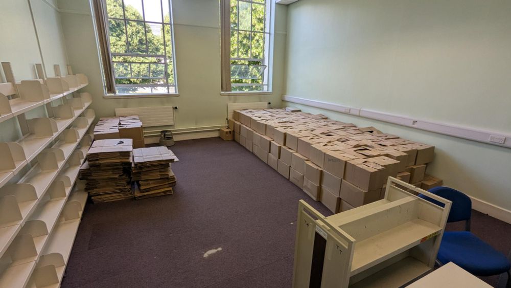 thousands of books boxed up and ready to move as we reorganise our spaces ahead of next term