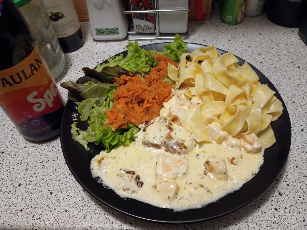 My favorite meal to prepare: Salmon gratin with salad and pasta