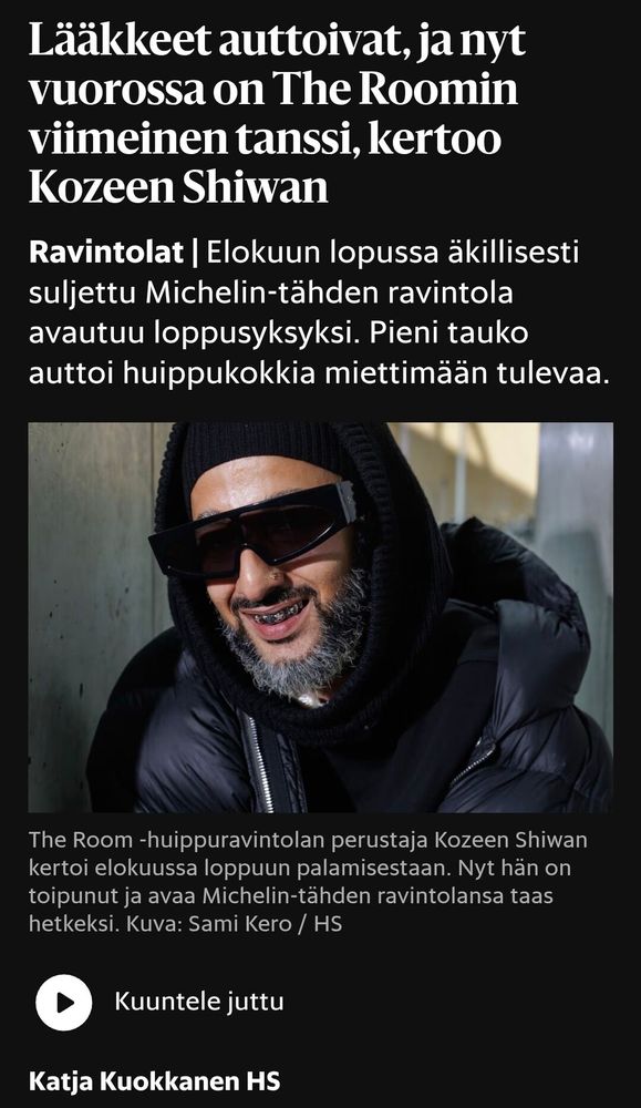 Lääkkeet auttoivat, ja nyt vuorossa on The Roomin viimeinen tanssi, kertoo Kozeen Shiwan

Ravintolat|Elokuun lopussa äkillisesti suljettu Michelin-tähden ravintola avautuu loppusyksyksi. Pieni tauko auttoi huippukokkia miettimään tulevaa

