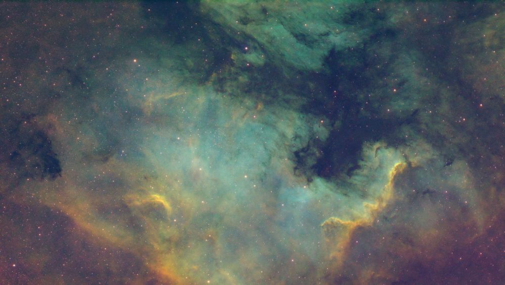 North America Nebula in SHO palette, taken with a monochrome astronomy camera (miniCAM8) on a small wide field telescope (FMA180 Pro) 