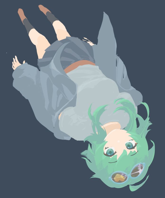 Rough drawing of Vocaloid GUMI falling down towards the camera in a low-perspective shot. Reference to the song "I Wish That I Could Fall" by Jamie Paige / JamieP.