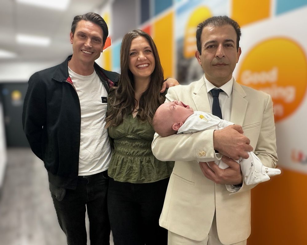 Lucy Isaac, with husband Adam and Mr Hooman Soleymani Majd, an OUH consultant, holding baby Rafferty.