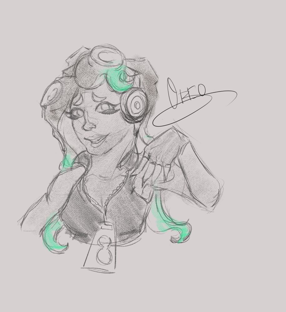 a sketch drawing of marina from splatoon