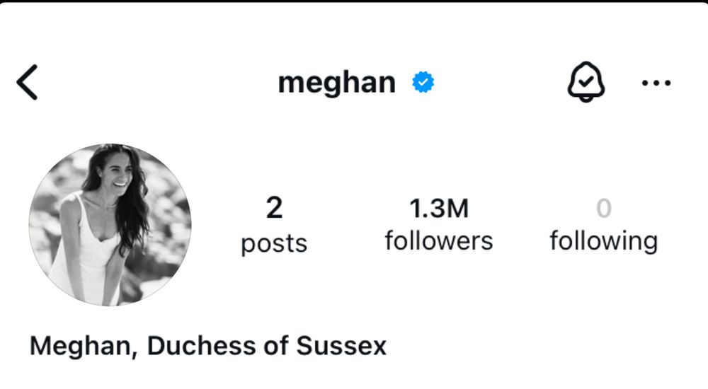 Screenshot of Meghan’s IG showing 1.3 million followers 