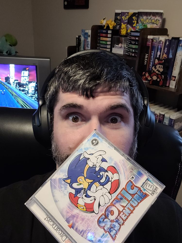 A goober and his copy of Sonic Adventure on Sega Dreamcast.