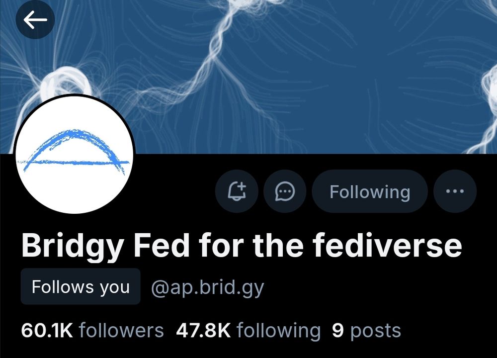 screenshot of @ap.brid.gy, showing that the account follows me