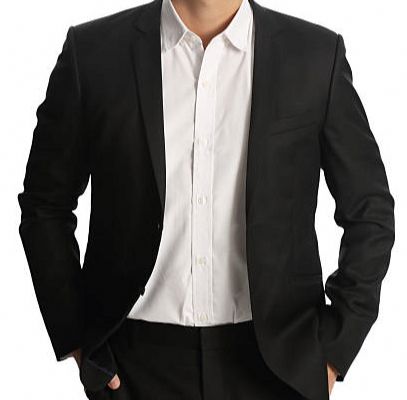 white dress shirt under a black suit