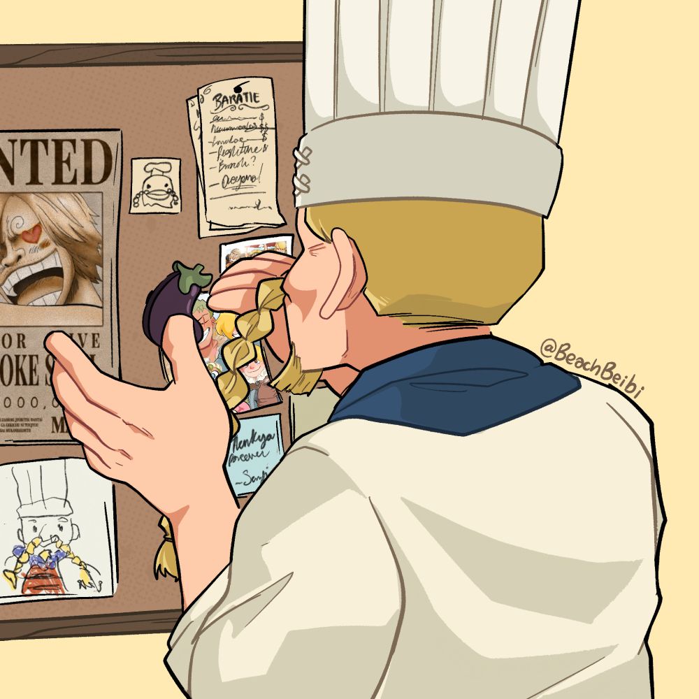 Zeff, pining what came in the mail with other very important stuff in a board (there are some drawings, Sanji's wanted poster and other whatnots there too, actually it's the wall of honor)