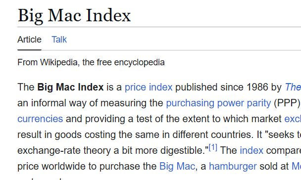 The "big mac index" used to measure purchasing power