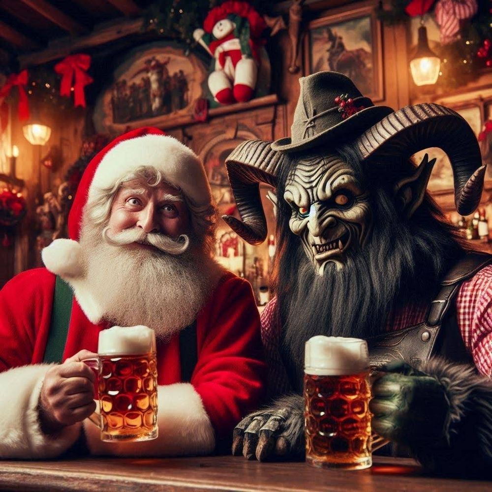 St Nicholas and The Krampus getting ready for a big night out. 