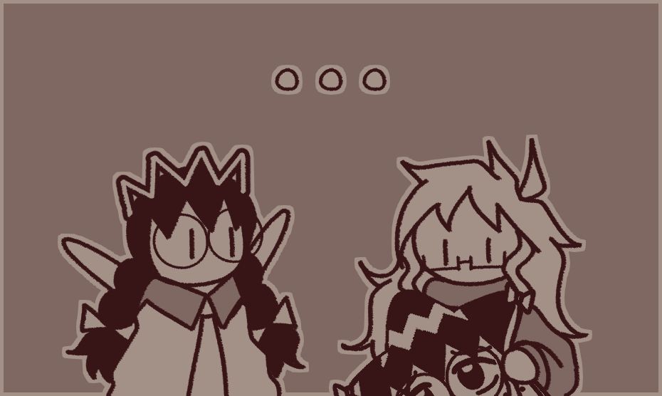 my sona and ripple queen stand in silence, my sona glancing back down at the customized warp star with ripple queen's face on it