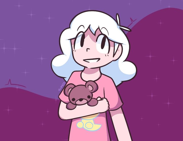 Abbie from MINDWAVE by Holohammer, holding her stuffed bear by her arm 