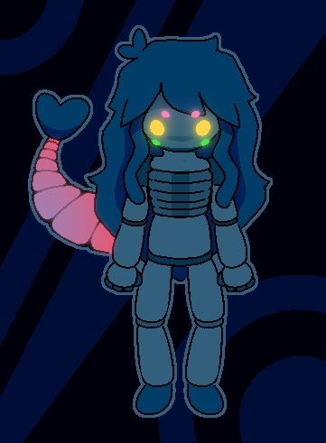 ditto, but darkened, her eyes and tail are glowing in the dark