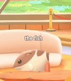 a gif from Kirby Air Riders of Rick shaking his butt at the camera, saying "I'm happy!"
The player playing as Rick is named "the fish"
