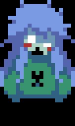 pixel art my fish girl oc, now zombified. blushing? bloody eyes? who's to say, happy halloween