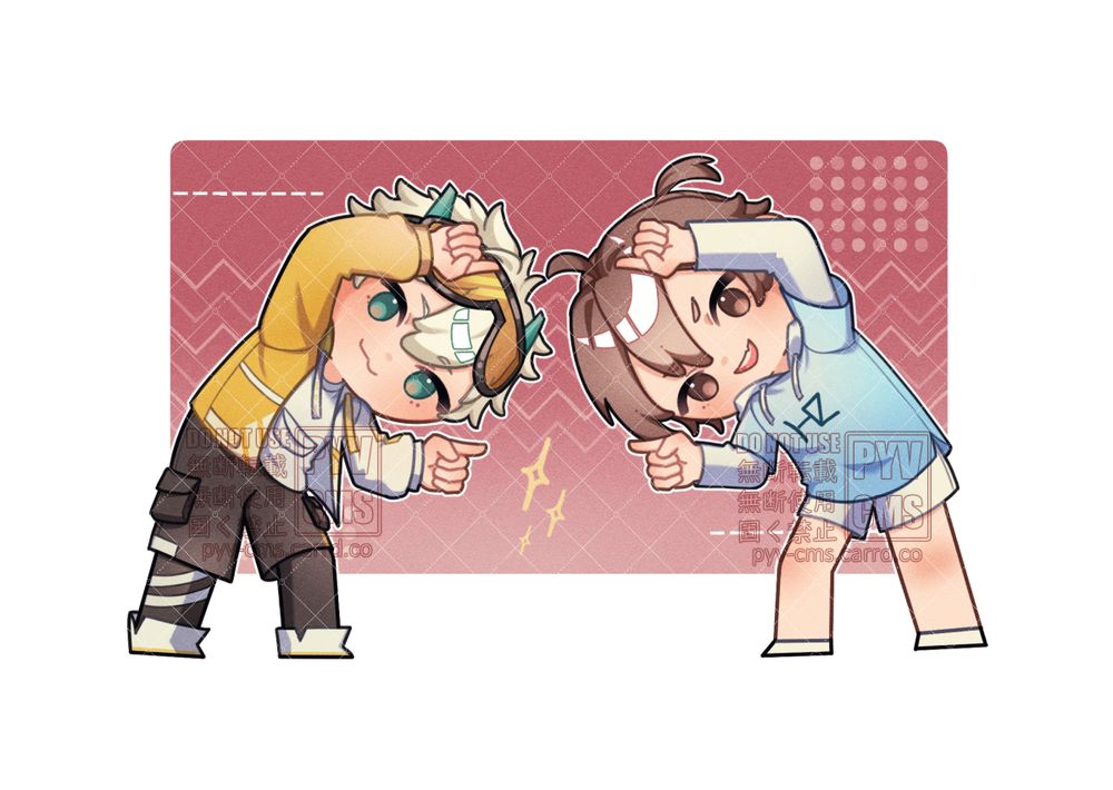 A chibi artwork of two boys making a pose by connecting their ndex fingers