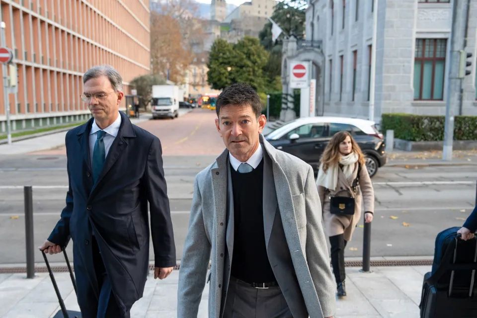 Mike Wainwright and his lawyer outside of court.