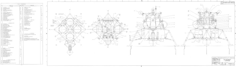 NASA blueprint for Lunar Module top and side views