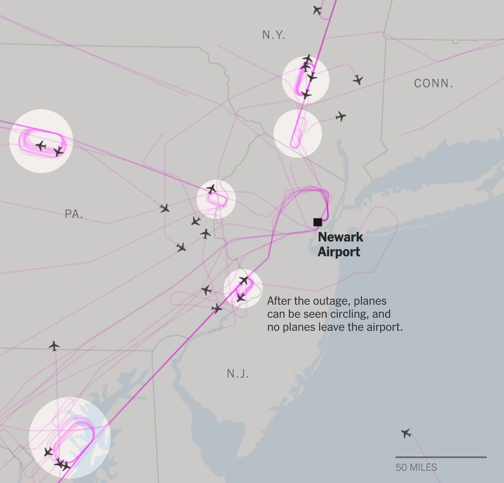 A map of the air traffic around Newark Airport after the disruptions on April 28, 2025