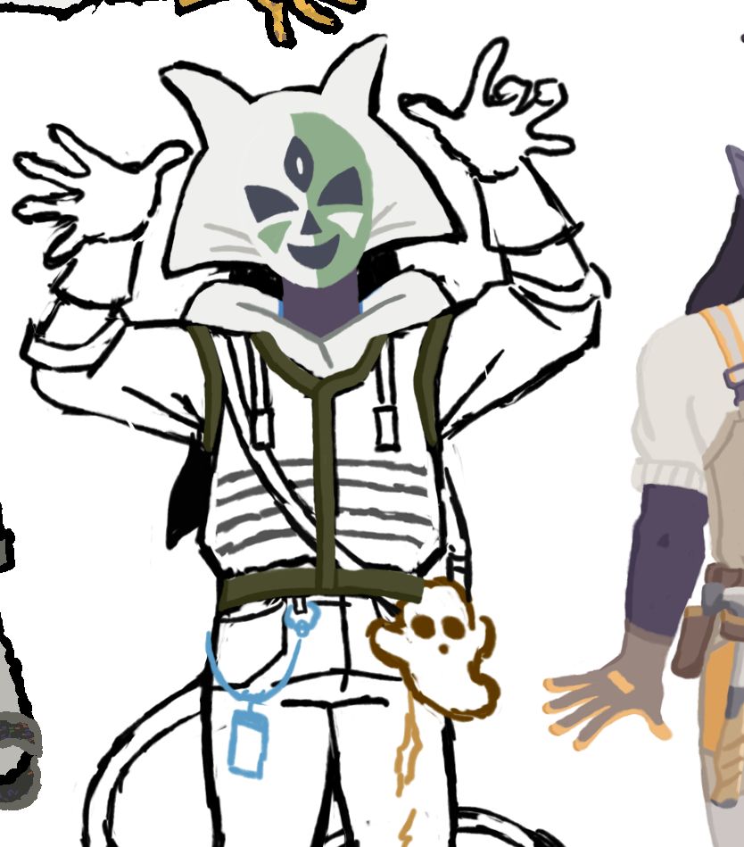 A digital sketch of my character Algol, in an alternative outfit, being rendered little by little.