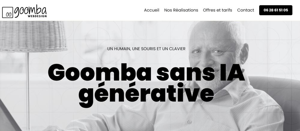 Photo du site internet goomba.fr avec le terme " goomba sans IA générative"