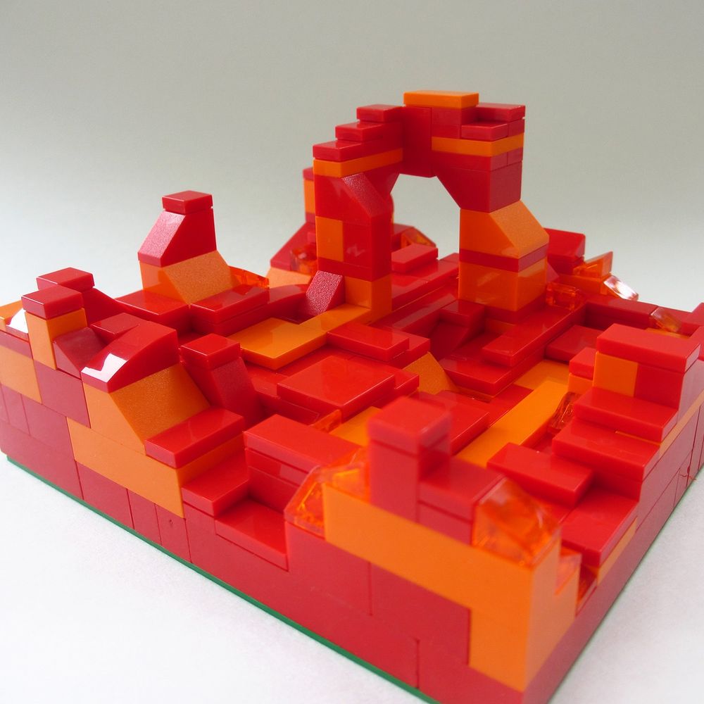 An original 5"x5" microscale model of the Delicate Arch in Arches National Park, near Moab, Utah, made out of Lego in 2016.