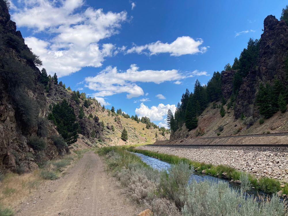 A photo of a path leading through a picturesque Montana canyon a little west of Butte.