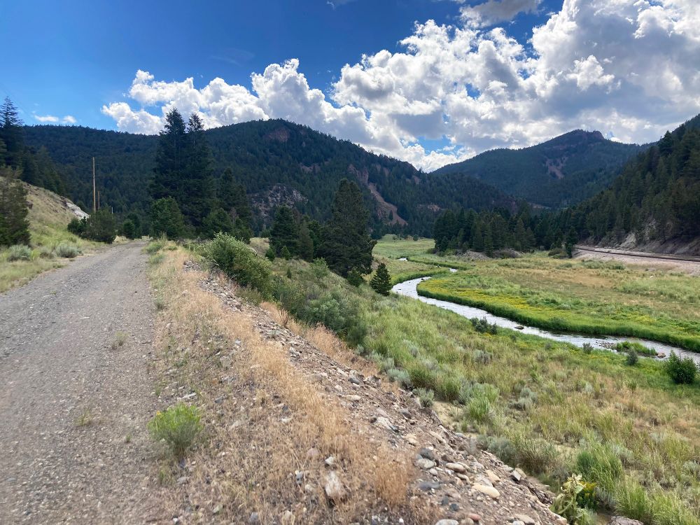A photo of a path leading through a picturesque Montana canyon a little west of Butte.