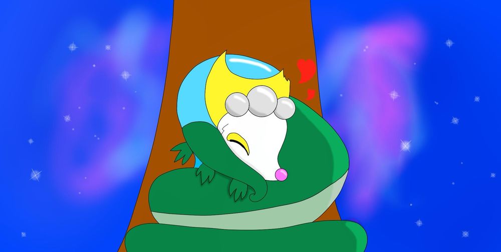 Lucy comfortably cuddled up in Shady's coils.