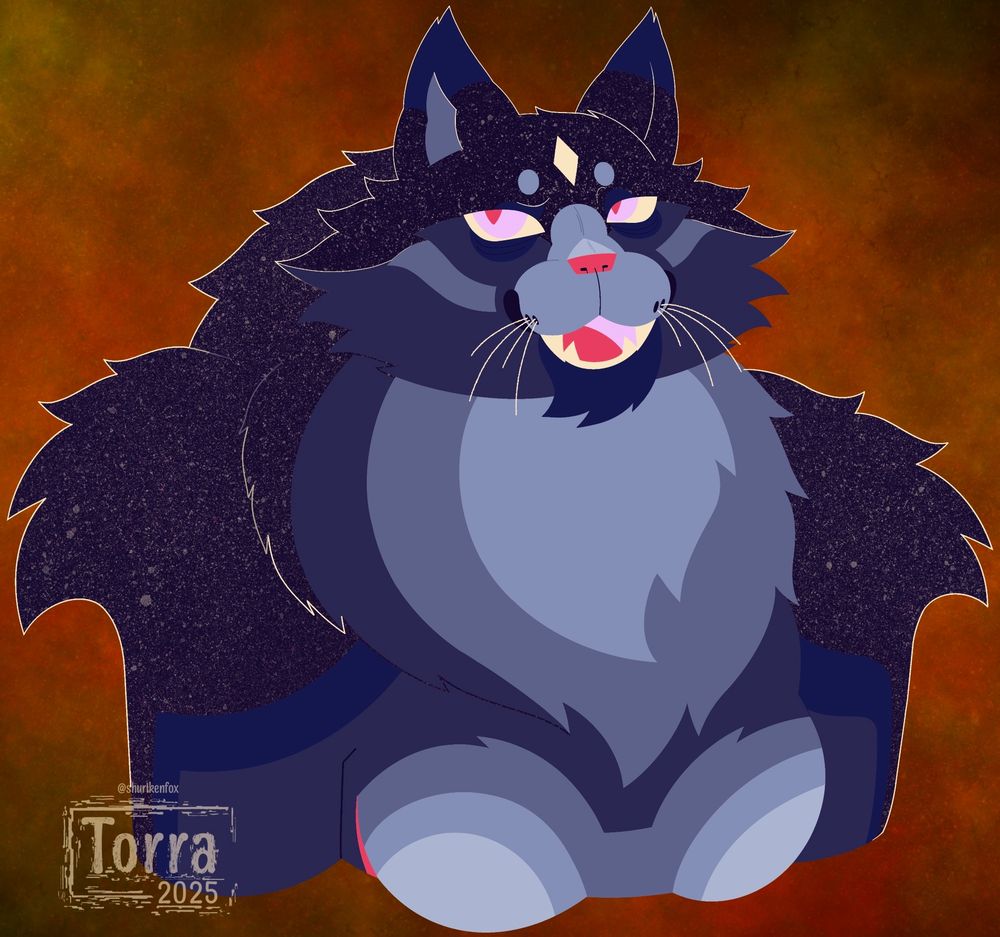 A bust-up drawing of my Sona, Midnight. He’s not doing any specific pose outside standing, but xe is looking upwards and off to the side. 

He has a multi-blue toned body, xir back being adorned with a starry pelt, and his front having patterns of light blues. He also has a star on his forehead.