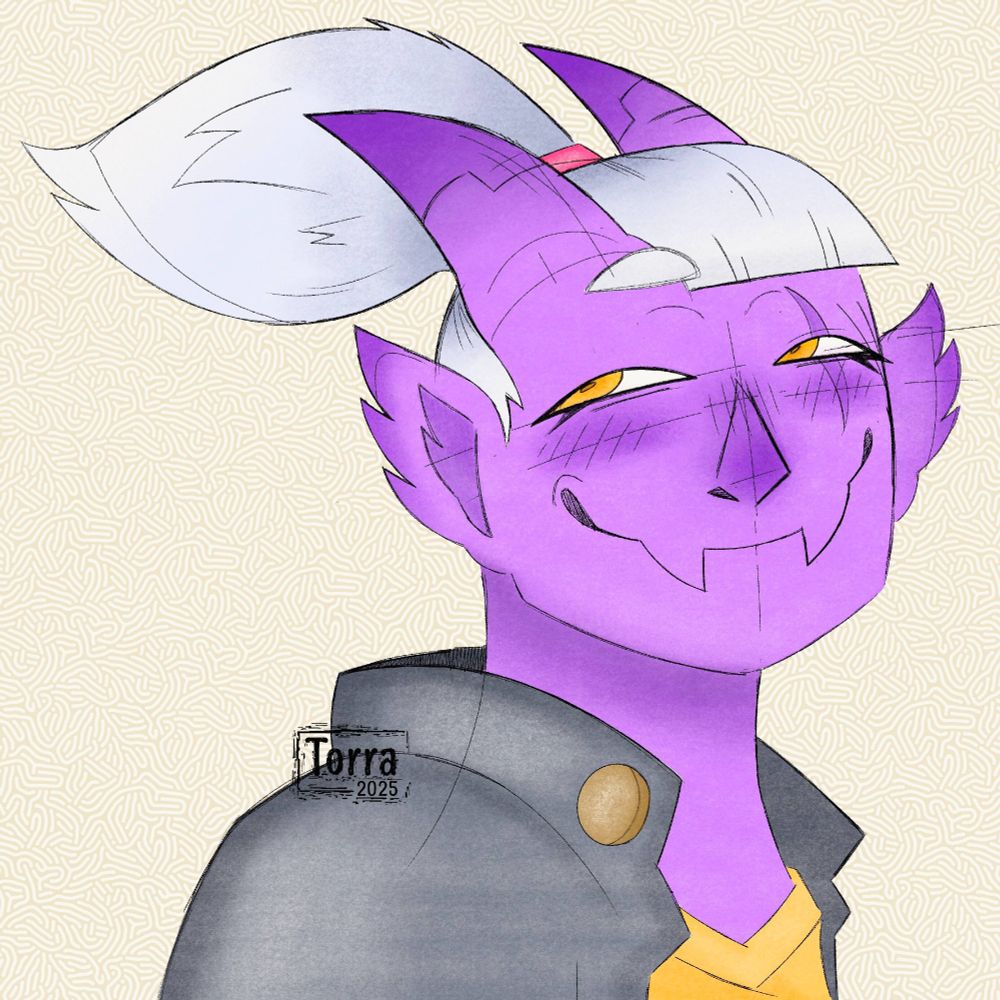 A coloured sketch of Rox from Ninjin. She wears a yellow shirt, grey coat, and has a red headband that pulls her hair into a bob. She’s smiling off to the side, mischievously.